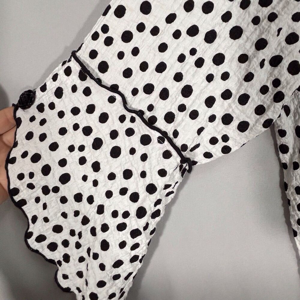 Ali Miles Tunic Top Womens XL White With Black Polka Dots 3/4 Sleeves Hi Low Hem - Picture 7 of 11